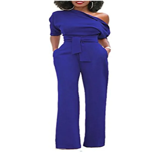 Off the shoulder buttoned wide leg pants Royal Blue - Shop at LoveMi