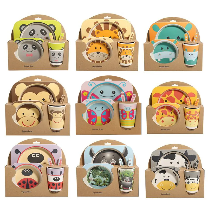 Five-piece Bamboo Fiber Children's Tableware Bowl and Dish Set