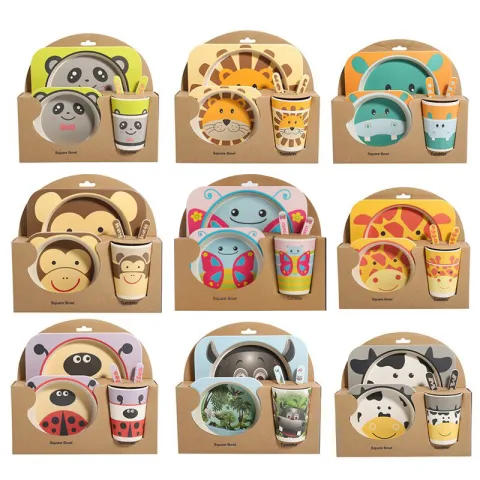 Five-piece Bamboo Fiber Children's Tableware Bowl and Dish Set