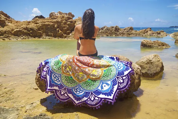 Polygon Printing Tassel Round Bath Towel Yoga Mat – image 6