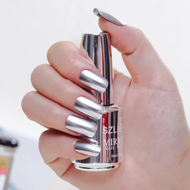 Mirror silver nail polish metal color stainless