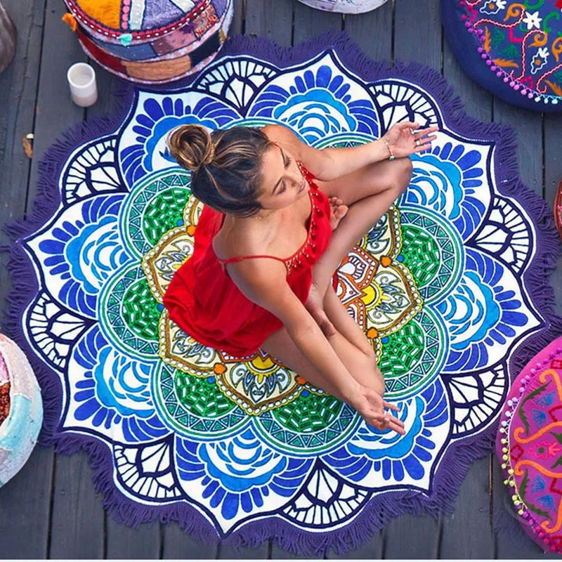 Polygon Printing Tassel Round Bath Towel Yoga Mat – image 2
