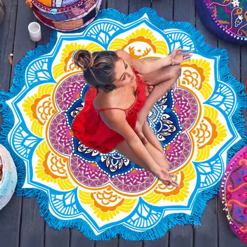 Polygon Printing Tassel Round Bath Towel Yoga Mat – image 4