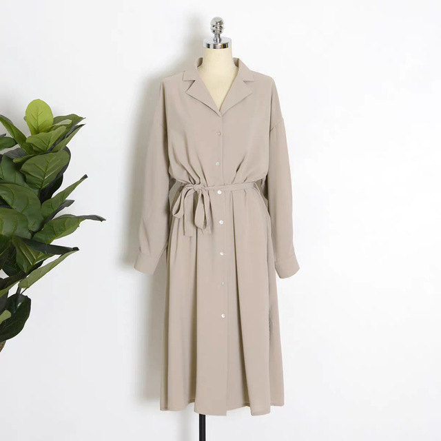 Niche coral orange shell buckle shirt dress 6 colors optional