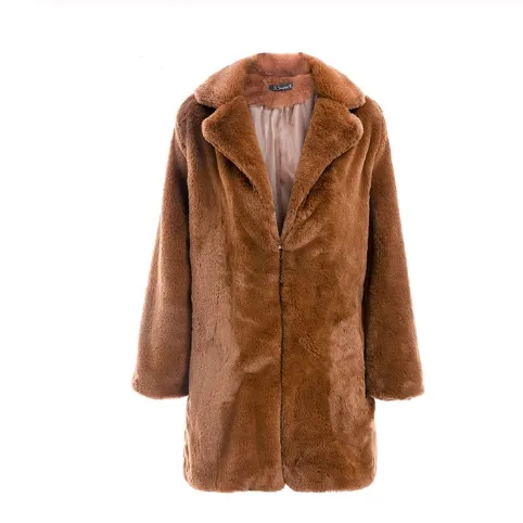 women faux fur coat streetwear - Brown