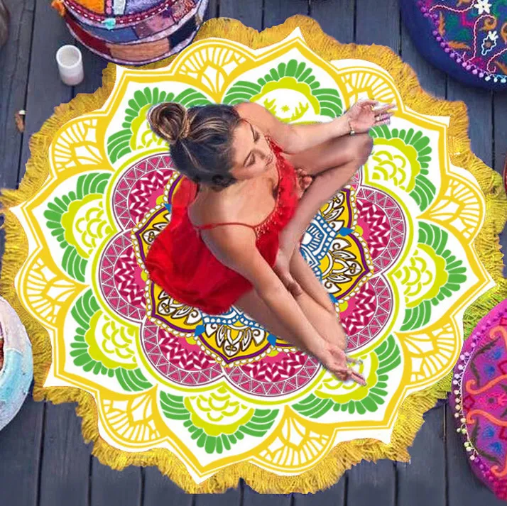 Polygon Printing Tassel Round Bath Towel Yoga Mat – image 3