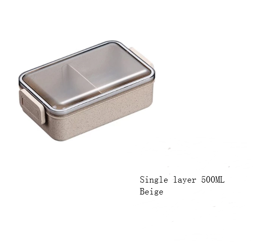 Healthy Material Microwave Dinnerware Lunch Box Single Layer 500 Ml Beige - Shop at LoveMi