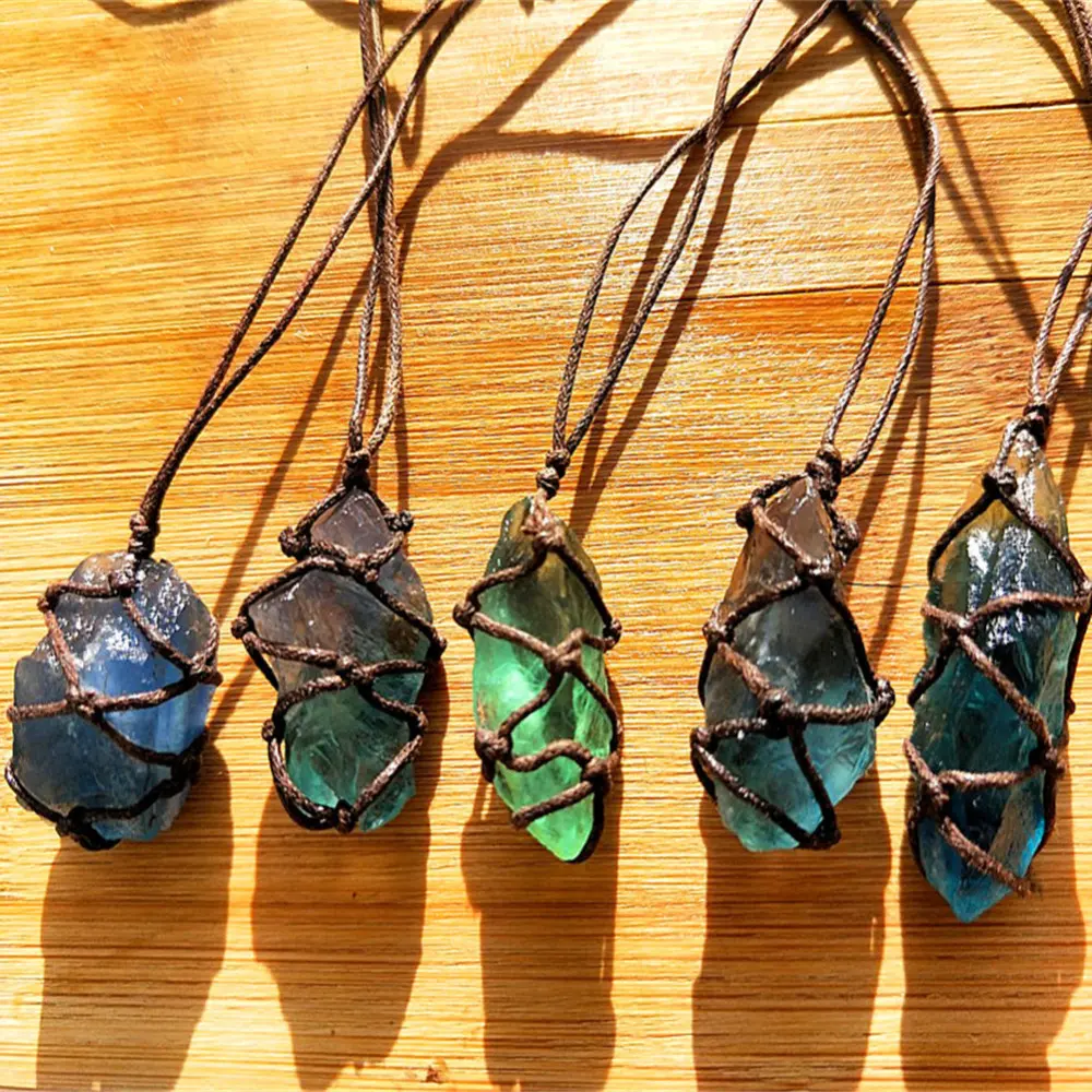 Natural Crystal Fluorite Rough Stone Pendant