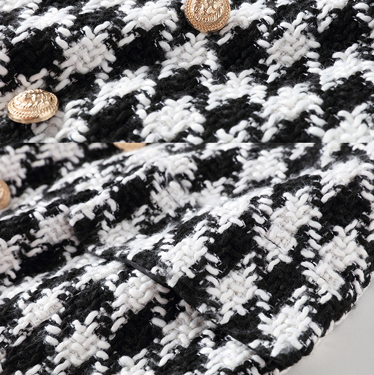 Double row metal buckle houndstooth skirt