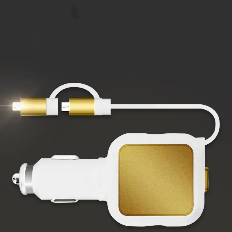 2 in 1 Dual USB Retractable Car Charger