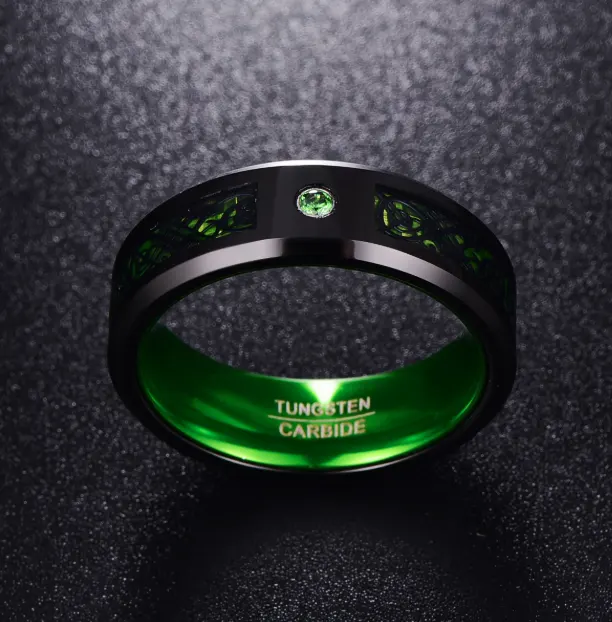 Matte Green Zircon Men Ring Tungsten Carbide Wedding