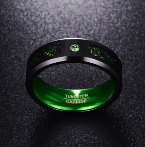 Matte Green Zircon Men Ring Tungsten Carbide Wedding