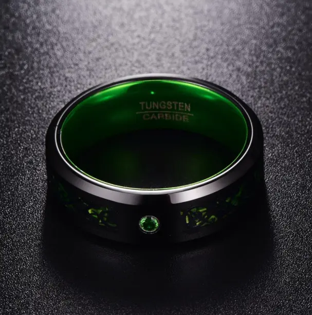 Matte Green Zircon Men Ring Tungsten Carbide