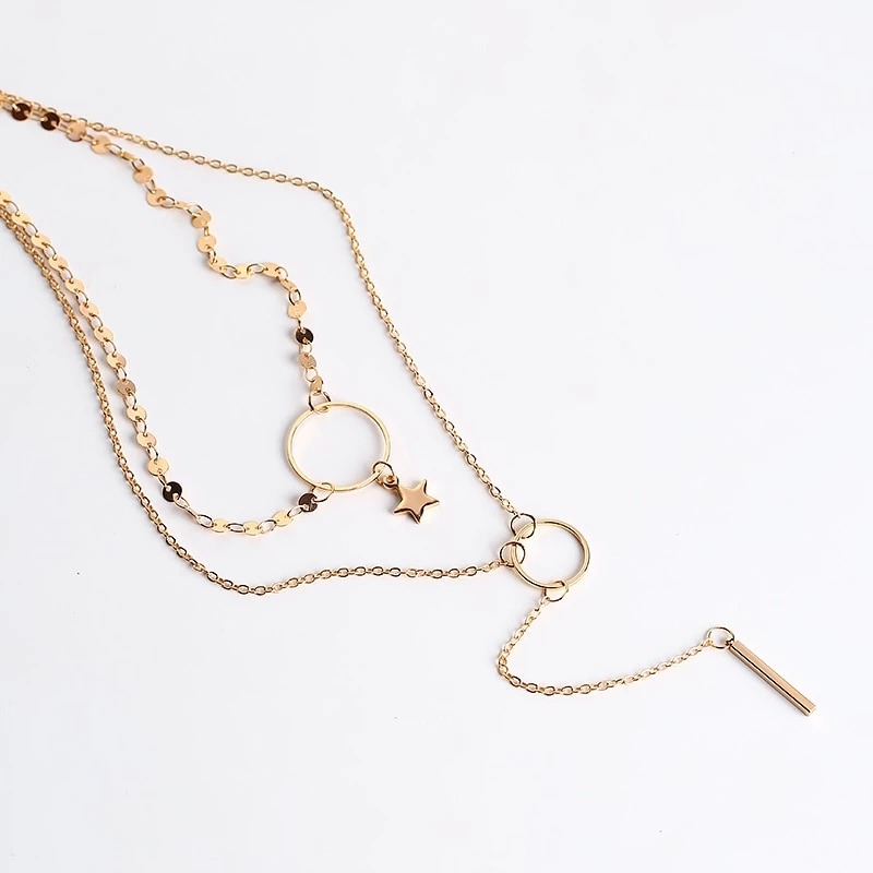 Star sequins clavicle neck chain metal chain necklace