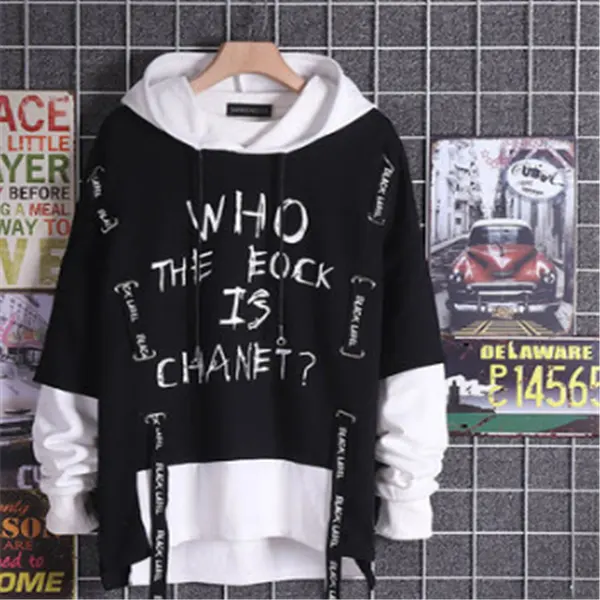 Ribbon Print Fake Two Hoodies