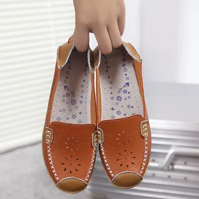 Leather printed women's shoes hole shoes Orange - Shop at LoveMi