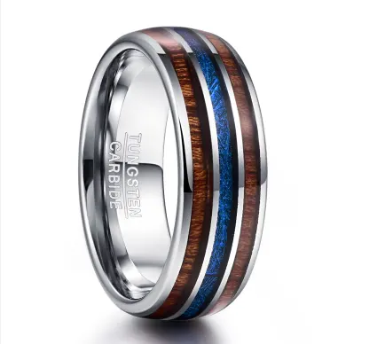 Nuncad Polished 8MM Hawaiian Koa Wood Men Ring Real