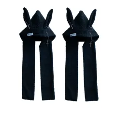 Punk Rabbit Ear Hat Chain Cross Long Lamb Wool Scarf Hard Girl - Black - View 1