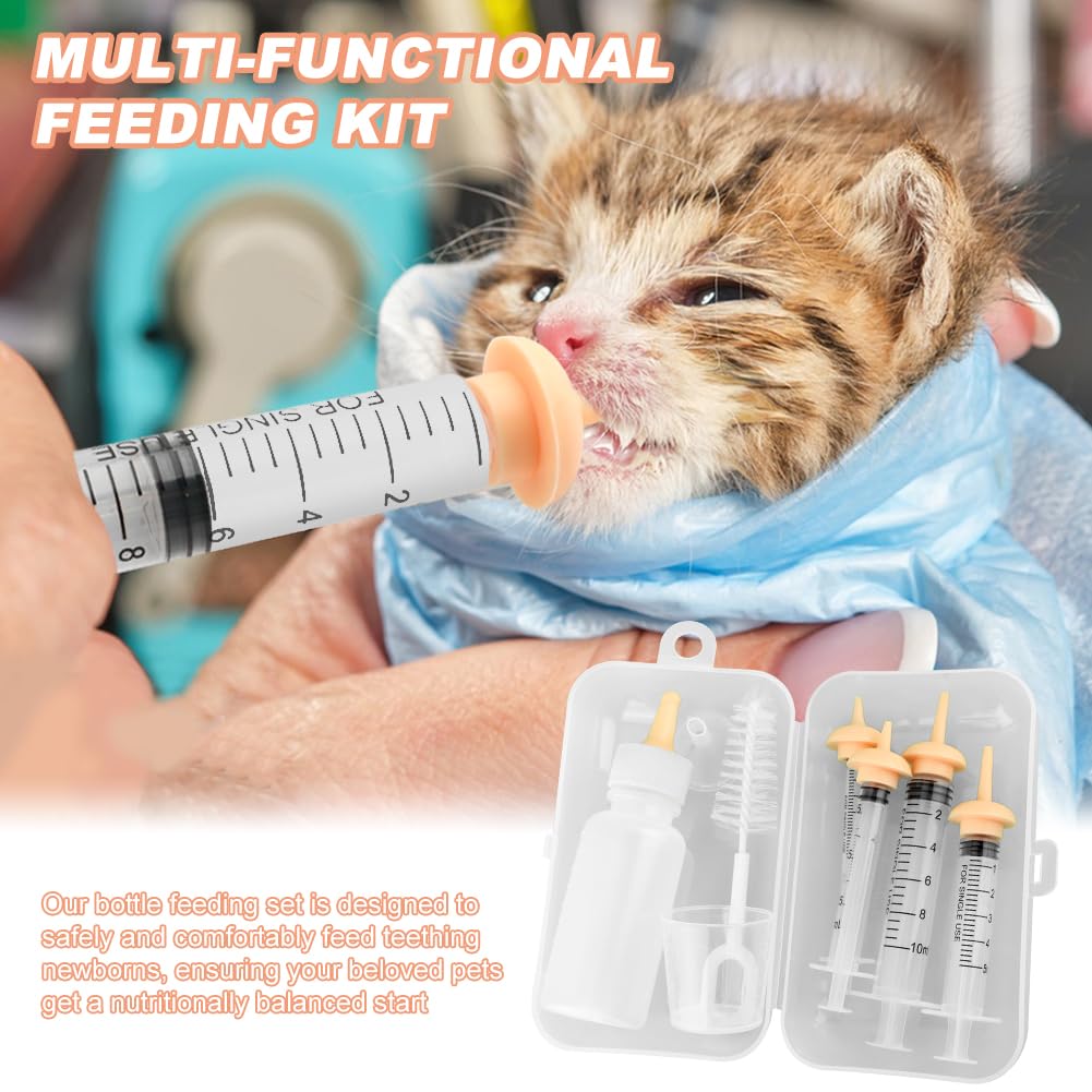 Pet Nursing Kit, Newborn Cat Bottle Feeding Set, For Newborn Puppies, Kitten, Other Small Animals,with Silicone Nursing Nipples, Formula Dispenser,Liquid Syringes,Measuring Cup&Cleaning Brush — foto 6