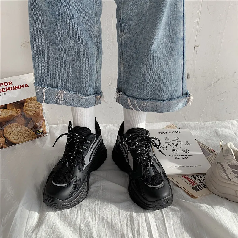 Platform Reflective Sneakers - Black
