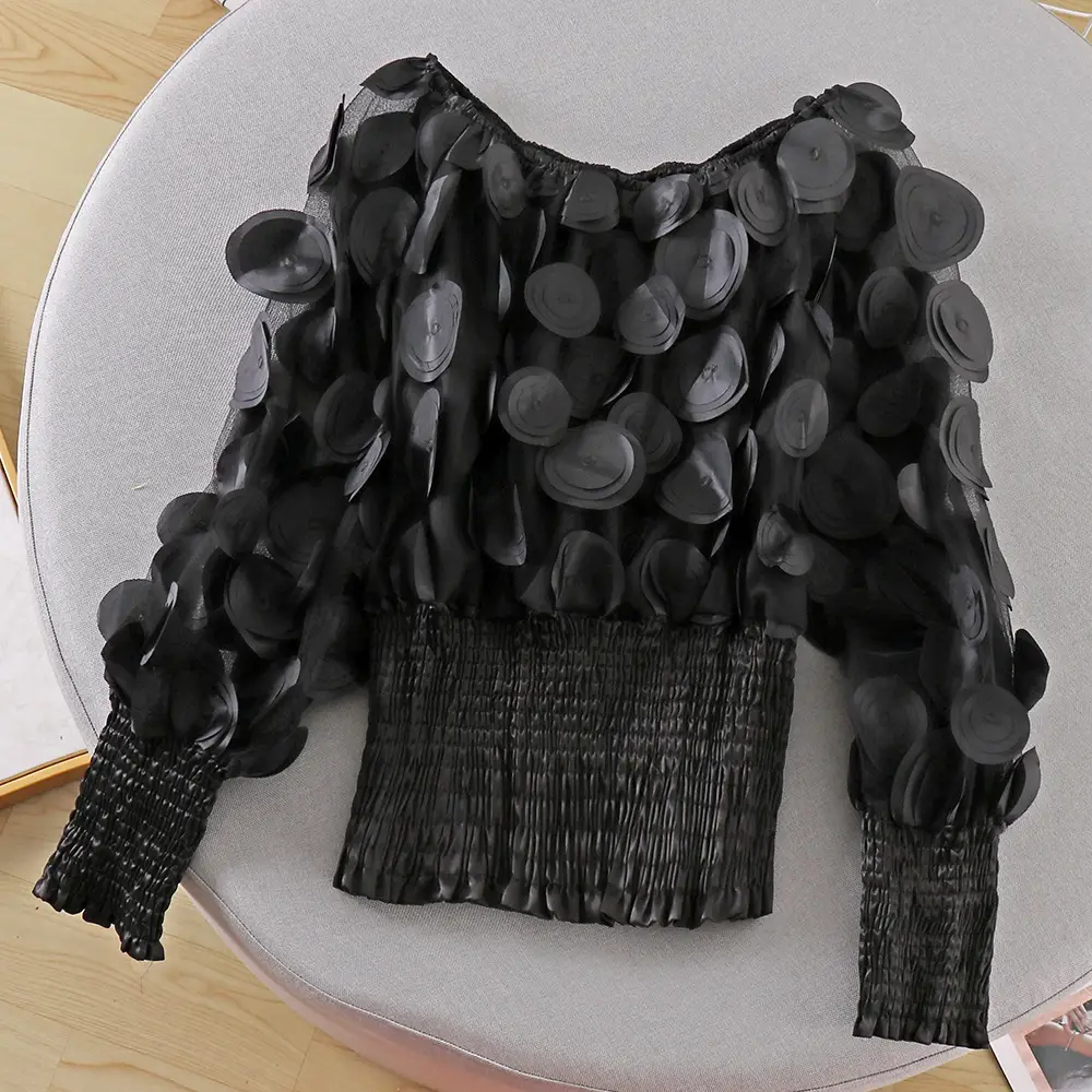 Puff Sleeve See-through Mesh Chiffon Shirt