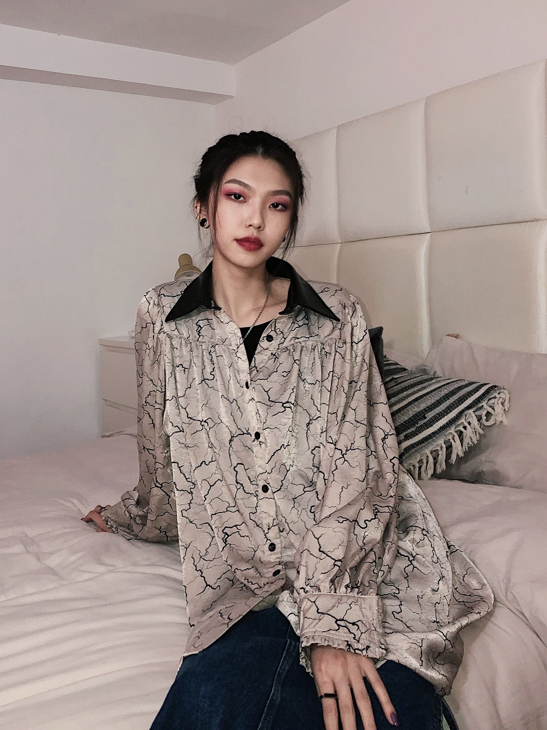 Long sleeve shirt with paneled lapels