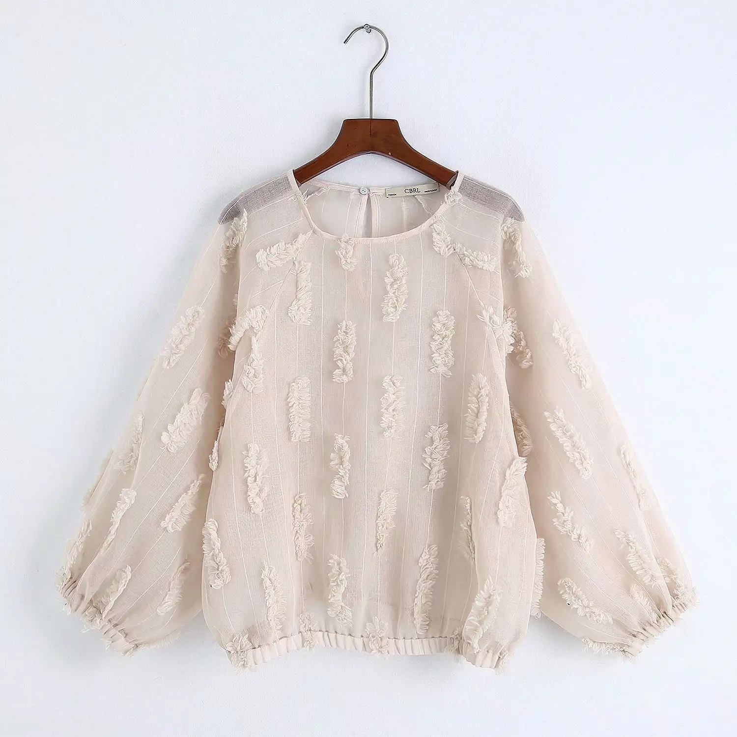 Retro casual long sleeve pullover textured blouse loose shirt