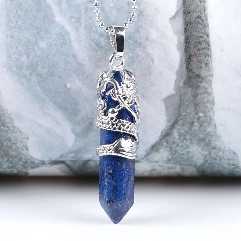 Tribal Totem Dragon Shape Natural Stone Pendant Necklace - Lapis Lazuli