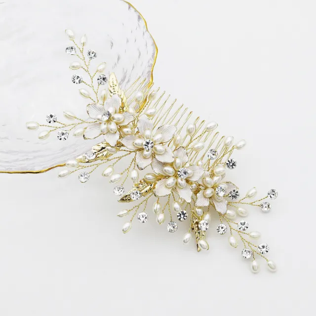 Flowers and leaves in hair ornaments Gold - Shop at LoveMi