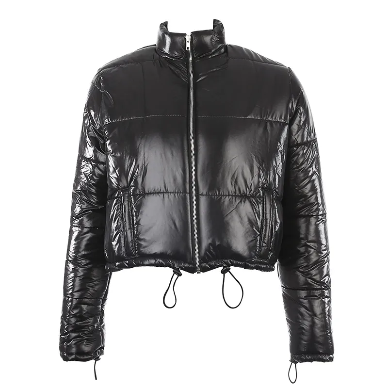 Short warm down jacket with drawstring - Black