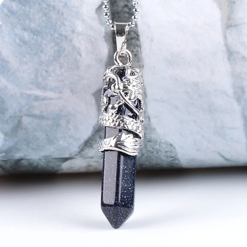 Tribal Totem Dragon Shape Natural Stone Pendant Necklace - Blue Sandstone