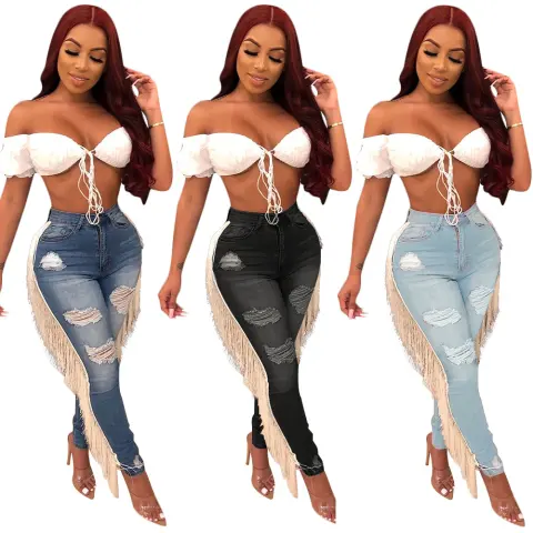 Casual Ruffled Fringed Jeans