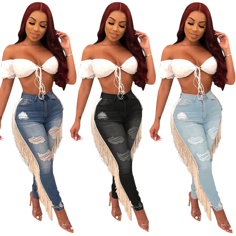 Casual Ruffled Fringed Jeans