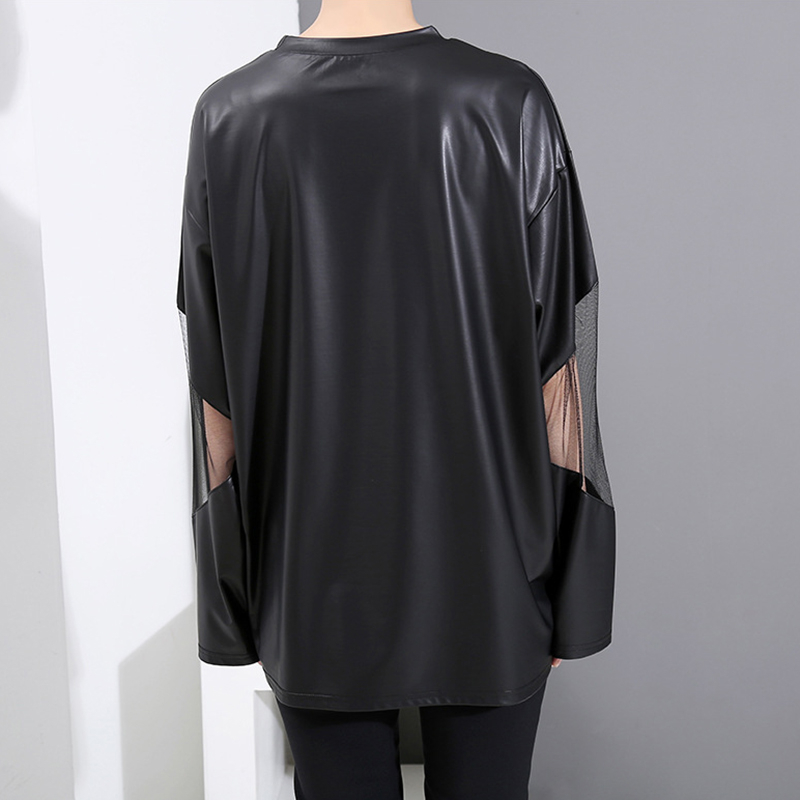 pu mesh long sleeve sweater