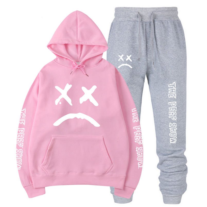 Street hooded crew neck sweater plus fleece suit