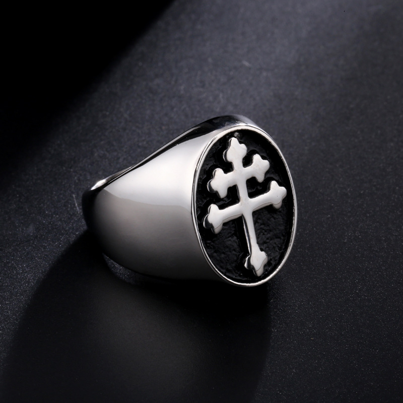 Stainless steel ring cross croissant ring