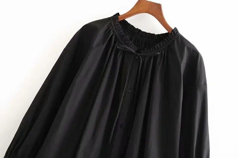 Femmes chemise longue en vrac automne nouvelle mode à lacets à volants col à manches longues moderne dame chemises larges