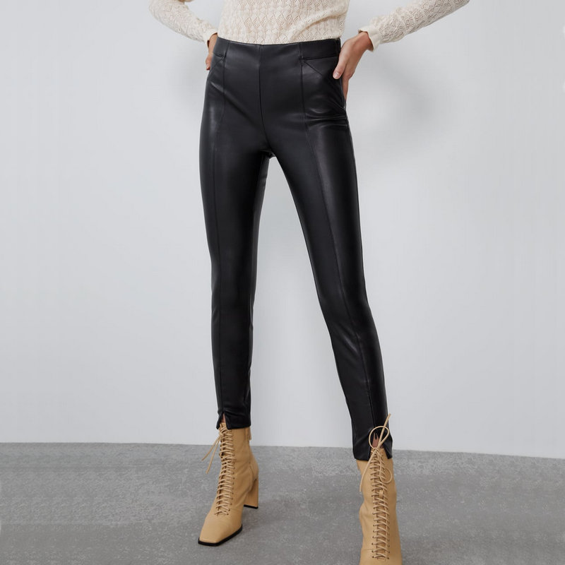 Mid rise faux leather leggings Black - Shop at LoveMi