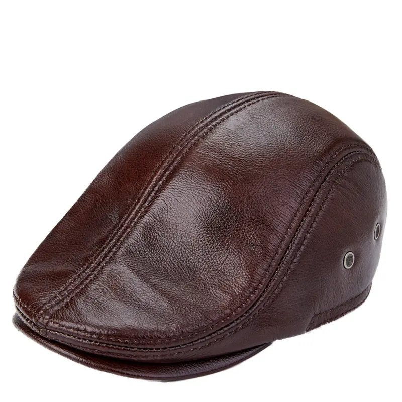Men Genuine Cowhide with Ear Flaps Beret Hats