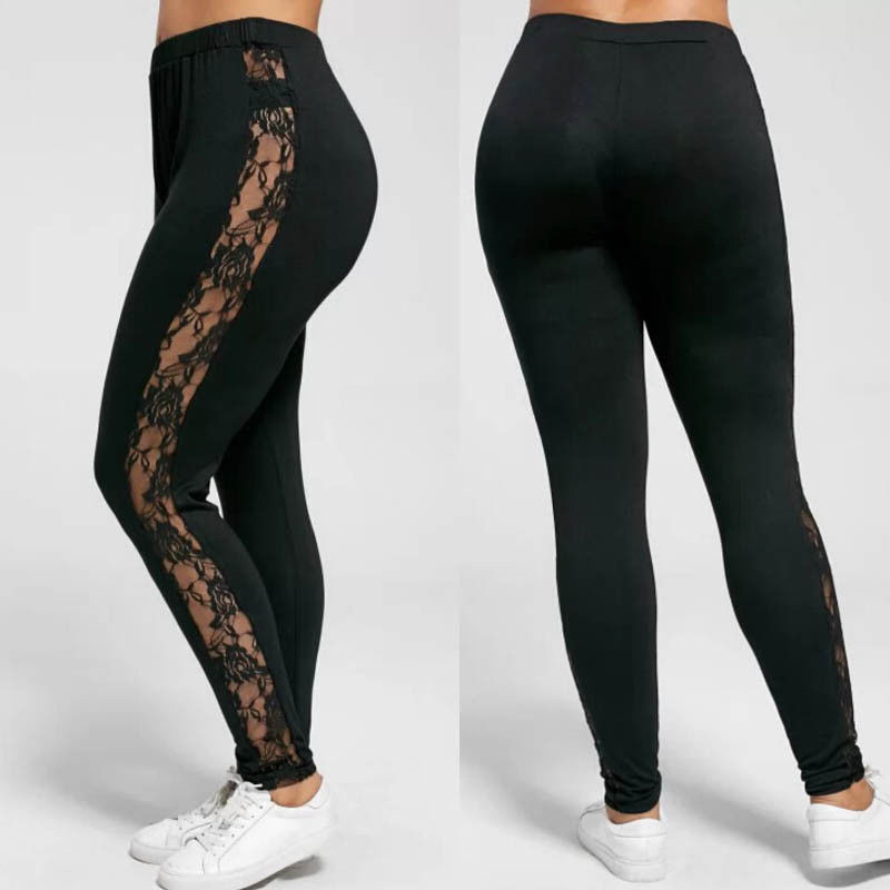Plus Size Sexy Women Holllow Out Lace Leggings Black - Shop at LoveMi