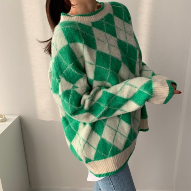 Cute College Style Pattern Joker Round Neck Knitted Shirt