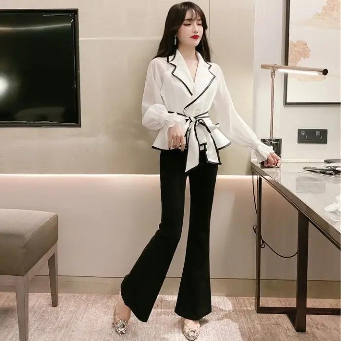 Temperament suit collar color matching ruffled shirt