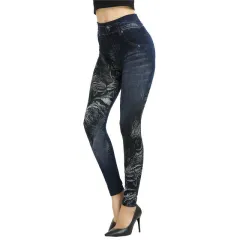 Women Leggings Plus size Faux Denim Jeans Leggings - Navy Blue - View 1