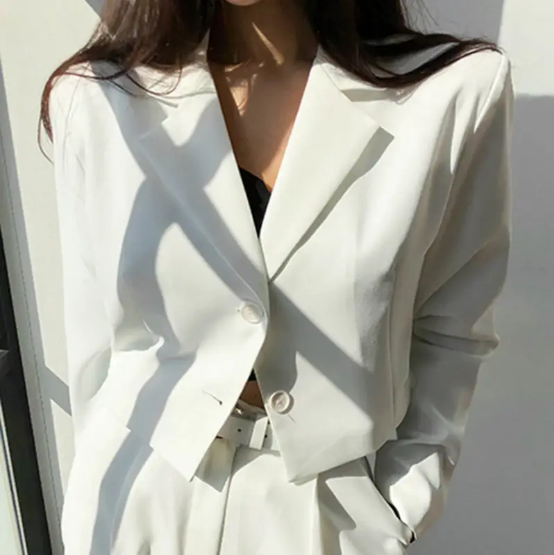 White suit short coat wide leg pants suit