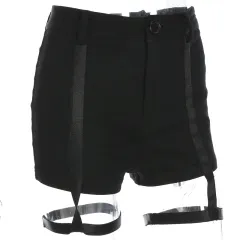 Black Elastic High Waist Slim Shorts - Black - View 1