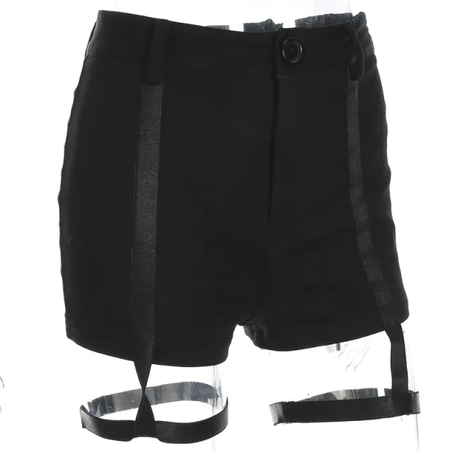 Black Elastic High Waist Slim Shorts Black - Shop at LoveMi