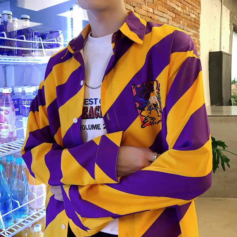 Hong Kong style striped print shirt