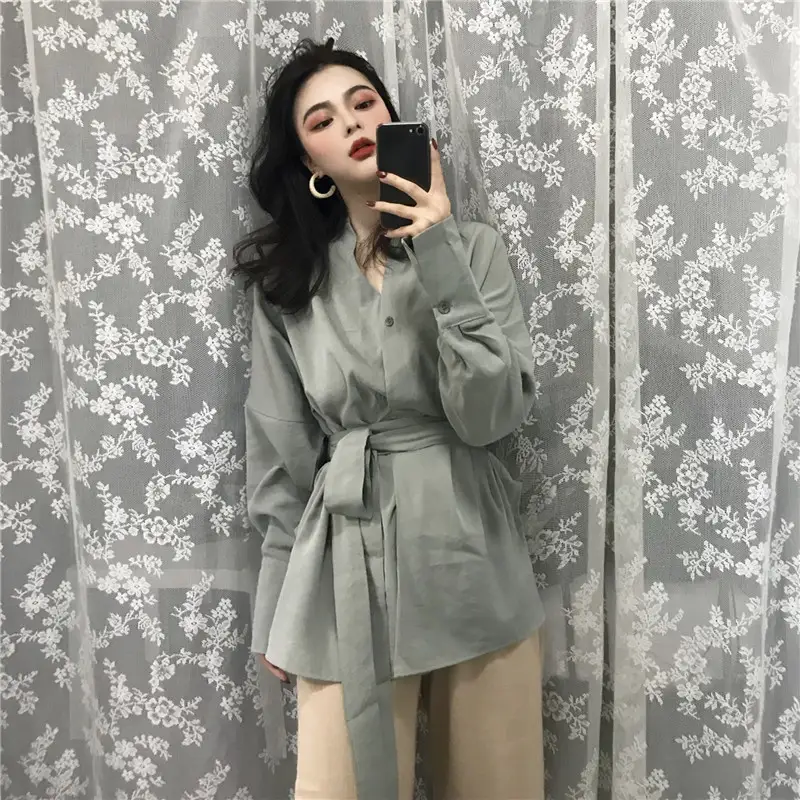 Lace-up long-sleeved shirt