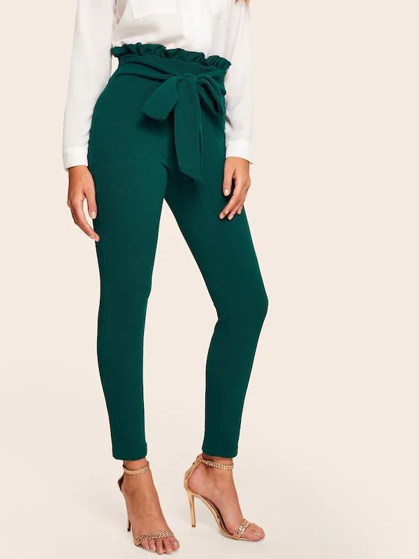 Cropped Trousers Orange Paper Bag Belt Leggings Green - Shop at LoveMi