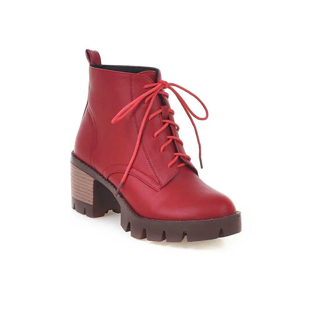 Boots with round head and thick heel - Red